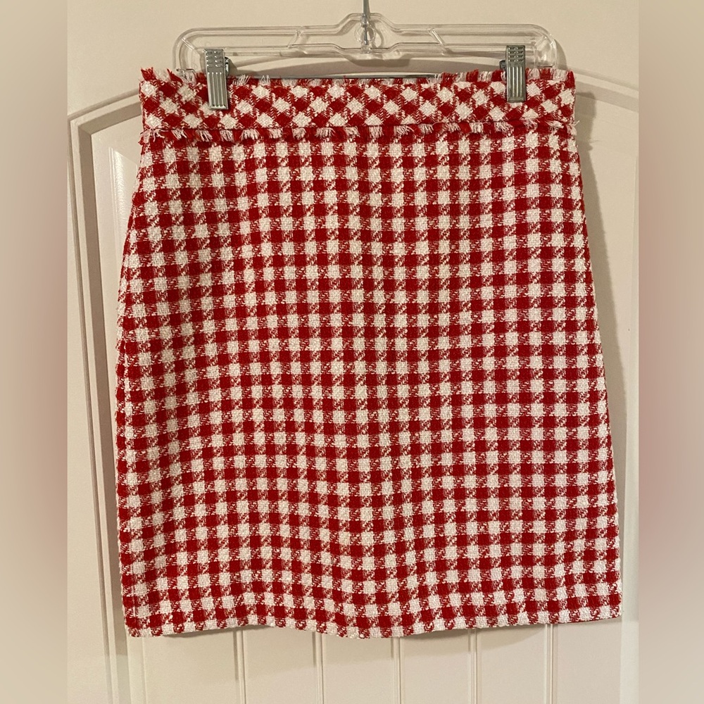 Ann Taylor, Red and White, Tweed Pencil Skirt, Size 6